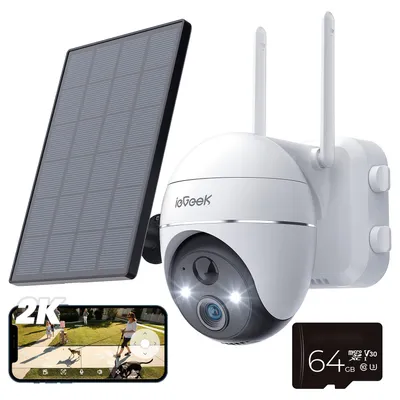 Image de ieGeek Caméra de surveillance 2K, Caméra de surveillance extérieure Batterie avec carte SD 64GB, Caméra de surveillance extérieure Wlan