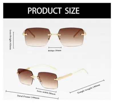 Produktbild von Rechteckige Randlose Sonnenbrille für Damen und Herren im Retro-Stil mit UV400 Schutz