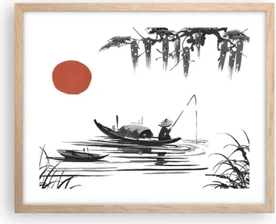 Produktbild von Gerahmtes Poster - Rahmen in heller Eiche - China Angler Zeichnen - 50x40 cm - Wand Bild - Wanddeko - Wandbilder - Wandposter - Bilderrahmen - Bilder - Kunstdruck - Wandbild - P2NAA50x40-4340
