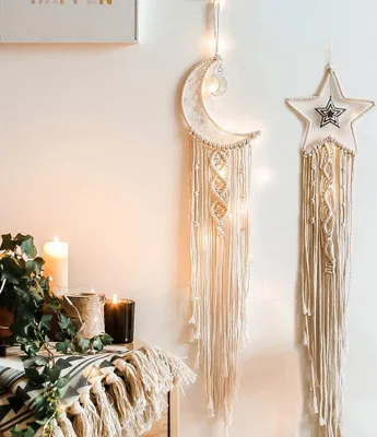 Obrázok produktu pre Macramé Nástenné závesné dekorácie Tapisérie, bohémske tapisérie, Boho Deco, tkané domáce dekorácie Elegantné domáce dekorácie Darčeky Dekorácie do bytu na internáte (Mesiac a hviezda)