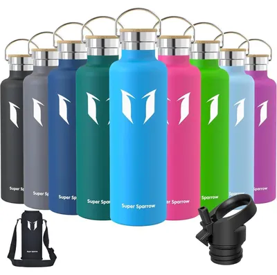 Image de Bouteille en acier inoxydable, 350 ml - 1 L, étanche, sans BPA, avec 2 bouchons
