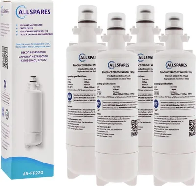 Produktbild von AllSpares Wasserfilter (4x) für Kühlschrank geeignet für LG Beko Küppersbusch