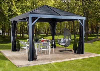 Productafbeelding van Sojag paviljoen South Beach, kleur basaltgrijs, afmetingen 363 x 363 x 310 cm (L x B x H), materiaal: aluminium