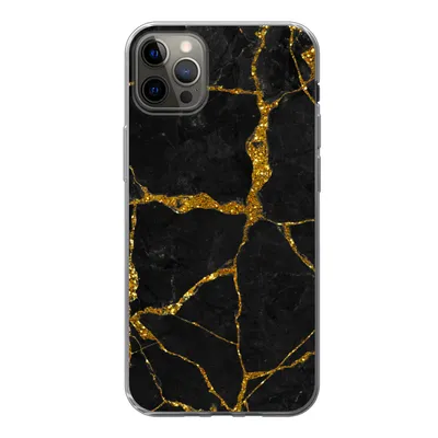 Produktbild von MuchoWow® Handyhülle Schutzhülle Hülle für iPhone 12 Pro Max Marmor - Gold - Schwarz - Marmoroptik - Glitter Silikon Softcase Handy Hülle - Hartschale