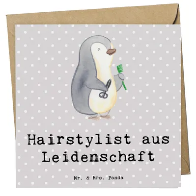 Produktbild von Mr. & Mrs. Panda Klappkarte Hairstylist Leidenschaft - Grau Pastell - Geschenk, Friseursalon, Frisör, doppelkarte, anlasskarte, faltkarte, Glückwunschkarte, Beruf, Lustig