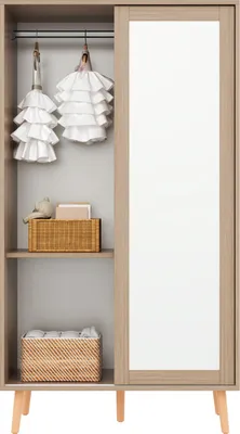 Produktbild von Merax Kinder-Kleiderschrank mit Schiebetüren, Kleiderschrank mit Kleiderstange, Stauraum für Kinderzimmer, 80×46×141,5 cm, Weiß + Natur