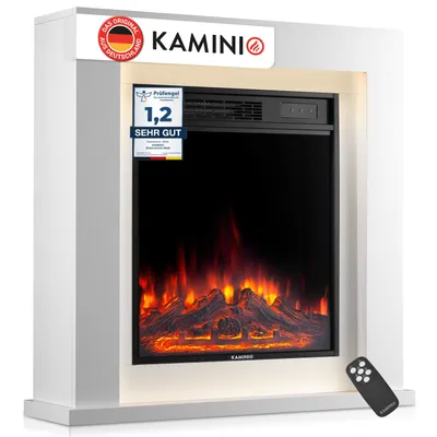 Produktbild von KAMINIO Elektrokamin MATTI - Elektrischer Standkamin mit Heizung, 3D-Flammeneffekt, LED-Ambientelicht, Fernbedienung - 32 Zoll, Weiß