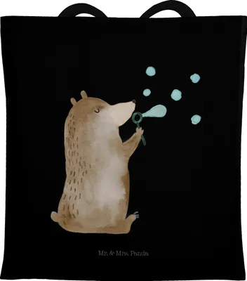 Produktbild von Mr. & Mrs. Panda dokumententasche Bär Seifenblasen - Schwarz - Geschenk, Lustig Sein Glücklich Traurig Happy, Tote Bag, Tasche, Uni, Einkaufstasche, Teddy, Jutebeutel