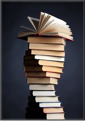 Produktbild von Wallario Wandbild Bücherstapel, Größe: 70,30 x 100,30 cm, Poster mit schwarzem Aluminiumrahmen