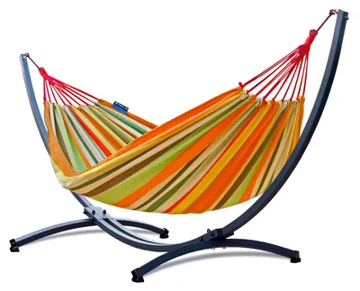 Produktbild von Potenza Outdoor Hängematte mit Gestell für 2 Personen I Baumwolle Doppelhängematte XXL 220x160, 200kg I Hängemattengestell 220kg, wetterfest