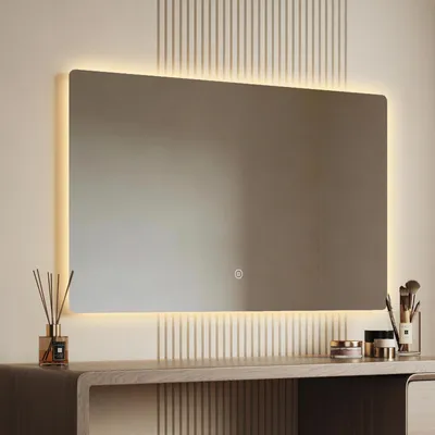 Produktbild von EMKE LED Badspiegel 100x60cm mit Beleuchtung 3 Lichtfarbe kaltweiß Neutral Warmweiß Lichtspiegel Badezimmerspiegel mit Touchschalter