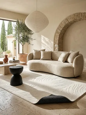 Teppich Creme rechteckig im modernen Wohnzimmer_#sku_BARK62472-BARK62473-BARK62474-BARK62475#