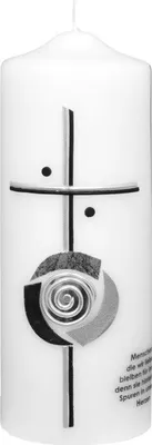 Produktbild von Trauerkerze "Lebenskreis silber/schwarz" 220 x 80 mm mit Klarsichtkarton