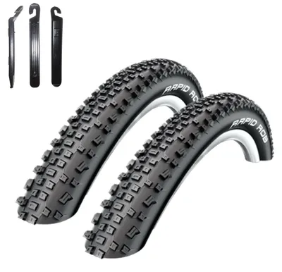 Image de 2 pneus de vélo Schwalbe Rapid Rob, 29 x 2,25 (57-622), couleur noire, avec démonte-pneus inclus