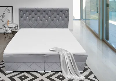 Produktbild von Boxspringbett CARMEN 140 cm x 200 cm Amor Velvet 19 Grau Bett mit zwei Bettkästen und H2 Matratze,Komplett-Set mit Matratze und Topper, Doppelbett, Polsterbett mit Kristalle