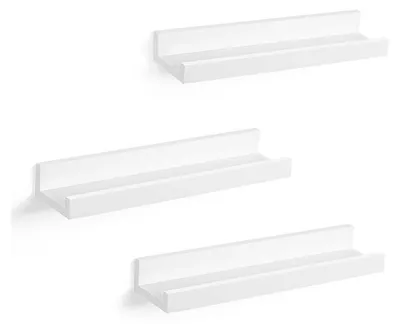 Image de Ensemble de étagères murales flottantes en MDF blanc brillant, dimensions : 38 x 10 x 5/2 cm