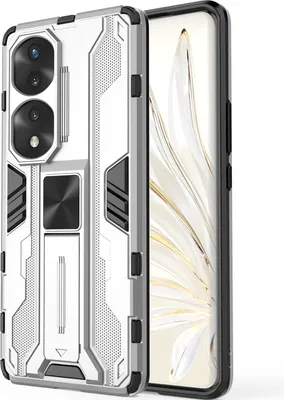 Produktbild von Honor 70 Pro Hülle, Dual Layer PC TPU Bumper Stoßfest Ständer Schutzhülle für Honor 70 Pro Silber