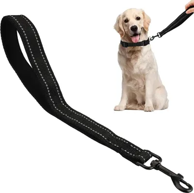 Produktbild von 30 cm - kurze Nylon-Hundeleine - breite Hundeschleppleine - taktische reflektierende kurze Leine für Hunde - gepolsterter Griff - für große, mittelgroße und kleine Hunde