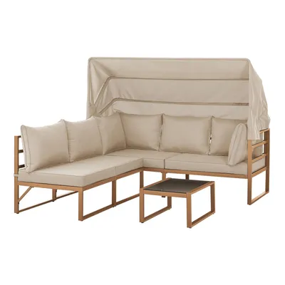 Produktbild von SVITA MAUI Gartenmöbel-Lounge-Set mit Dach Outdoor-Sofa Strandkorb-Sonneninsel Stahl Beige