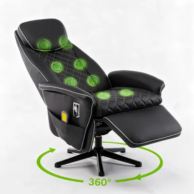 Produktbild von Massagesessel mit wärmefunktion,360° drehbar Relaxsessel mit Heiz‑ und Liegefunktion, verstellbar, Lederoptik, Schwarz