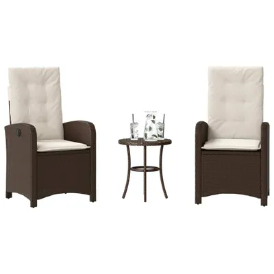 Immagine prodotto di vidaXL Set da bistrot 3 pezzi con cuscini in polirattan marrone