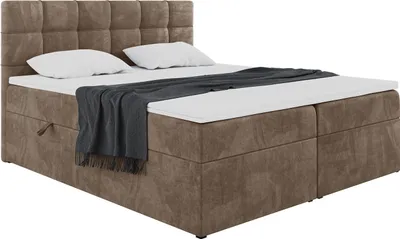 Produktbild von MEBLINI Boxspringbett mit Bettkasten - Gepolstert Doppelbett mit Matratze und Topper - Polsterbett mit Stauraum - Bett mit Kopfteil - Stauraumbett - TAPO 1 - 160x200 - H4/Braun Samt