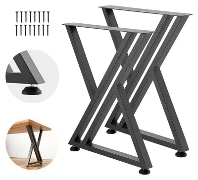 Obrázok produktu pre SucceBuy Sada 2 ks stolových podnoží 610 x 740 mm, podnož stola v tvare X s nosnosťou 1000 kg, nohy stola z uhlíkovej ocele, nožičky nábytku, podnož stola, nohy stola pre písacie stoly, konferenčné stolíky a jedálenské stoly, čierna farba