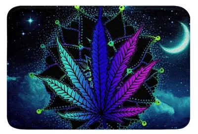 Produktbild von Badematte Cannabisblätter Mandala 50 x 80 cm Blau Lila Mikrofaser rutschfest