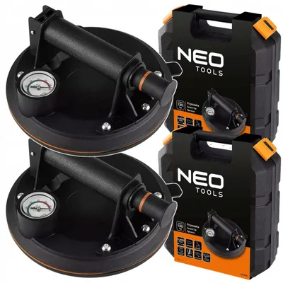 Produktbild von NEO TOOLS Saugheber 2er Set 130kg Manometer Vakuum Saugnapf Glas Fliesen