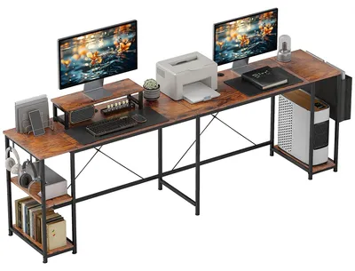 Produktbild von L-förmiger Schreibtisch mit Regalen und Monitorständer | Farbe: Braun | Abmessungen: 168x120x90 cm
