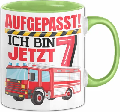 Produktbild von 7. Geburtstag Geschenk Tasse Becher Jungs Feuerwehr Aufgepasst Ich Bin Jetzt 7 (Grün)