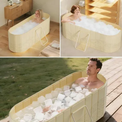 Imagen del producto de Bañera portátil plegable para adultos, 2 en 1 (baño caliente y baño de hielo), de 150x55x53 cm, ideal para spas