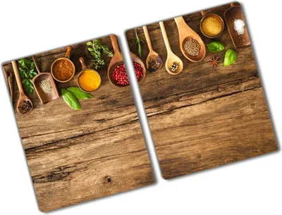 Produktbild von Tulup Glas Herdabdeckplatte - 2x40x52 cm - Glaskeramikkochfeld-Abdeckung Spritzschutz Glasabdeckplatte Kochplattenabdeckung und Schneidebrett - Zweiteilig - Essen & Getränke - Gewürze Holz - Mehrfarbig