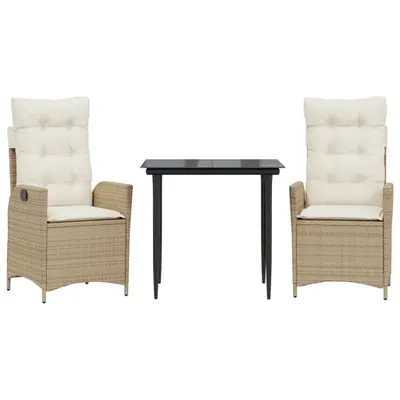Produktbild von vidaXL 3-tlg. Garten-Essgruppe mit Kissen Beige Poly Rattan