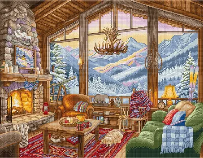 Produktbild von Letistitch Kreuzstich Stickpackung "Winterhütte", Zählmuster, 39x31cm