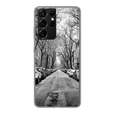 Produktbild von MuchoWow® Handyhülle Schutzhülle Hülle für Samsung Galaxy S21 Ultra Geparkte Autos in New York - schwarz und weiß Silikon Softcase Handy Hülle - Mobiltelefon