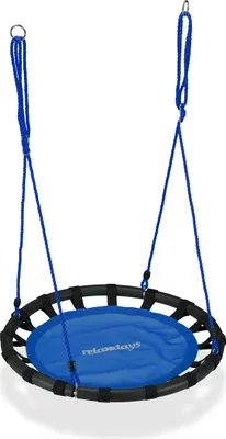 Produktbild von Huśtawka Relaxdays nest, okrągła huśtawka wisząca, dla dzieci i dorosłych, regulowana, zewnętrzna, Ø: 80 cm, do 100 kg, niebieska