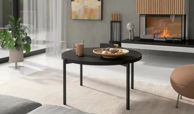 Produktbild von Couchtisch SIGMA A, Kaffeetisch mit Metallgestell, runder Tisch für Wohnzimmer (Farbe: Schwarz)