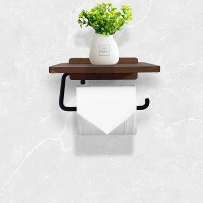 Immagine prodotto di Portarotolo da WC autoadesivo nero in legno