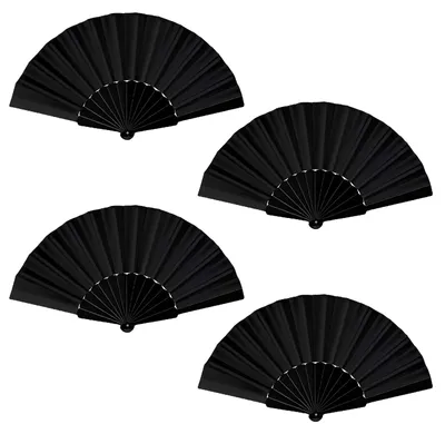 Faltfächer, 4 Stück, schwarz, 23 cm, für Dekoration & Party