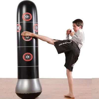 Image de Sac de frappe gonflable sur pied - Fitness Boxe MMA Muay Thai Kickboxing - 145 cm avec cibles de frappe pour enfants et adultes