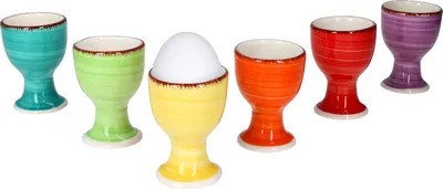 Produktbild von Uni bunt 6er Set Eierbecher blaue Eierhalter Eierständer Steingut Strudeldekor