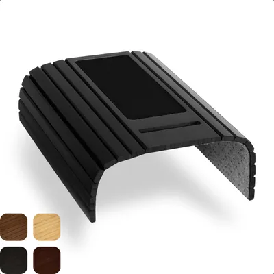 Productafbeelding van Tuko bijzettafel met armleuning, flexibel, bamboe, met telefoonhouder - zwart