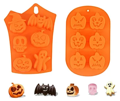 Zdjęcie produktu dla Zestaw 2 silikonowych foremek na Halloween, 12 wzorów, dynie i inne motywy.