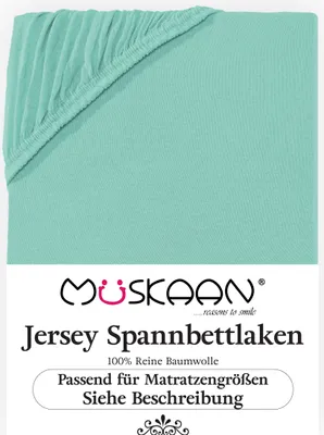 Produktbild von Müskaan Jersey Spannbettlaken 180x200 - 200x220 mint für Boxspringbett und Wasserbett Bettlaken 100% Baumwolle