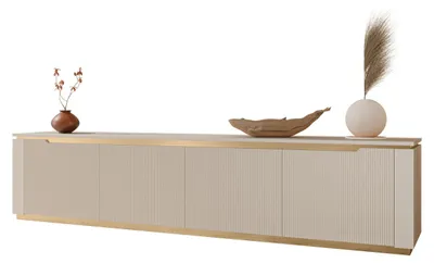 Produktbild von MIRJAN24 TV-Lowboard Hilafin 4K, Stilvoll Wohnzimmer, Lowboard mit vier Drehtüren (Farbe: Sandbeige + Gold)