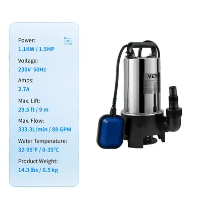 Zdjęcie produktu dla Pompa zatapialna, moc 1100 W, wydajność 1,5 KM, 1100 W 1,5 KM