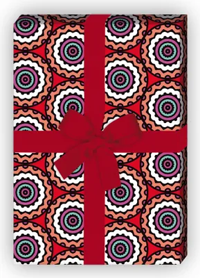 Produktbild von Ethno Geschenkpapier Set, Dekorpapier, Musterpapier mit Kreisel Muster, rot - G8786, 32 x 48cm