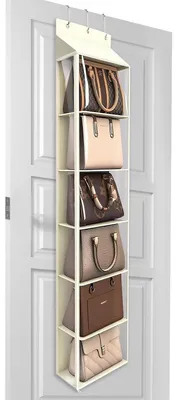 Produktbild von Organizer für Geldbörse, 6 Fächer, hängender Handtaschen-Organizer mit Reißverschluss, für Schals, Mützen und Leggings, 30 x 12,8 x 131 cm, cremeweiß