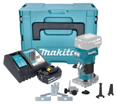 Image de Makita DRT 52 RF1J Affleureuse sans fil 18 V 6 mm Brushless + 1x batterie 3,0 Ah + chargeur + Makpac
